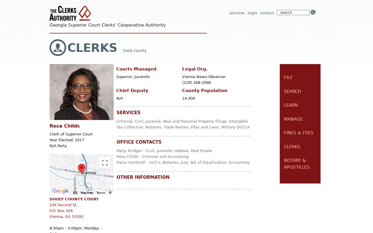 Dooly County court record contact source from the Georgia clerk directory