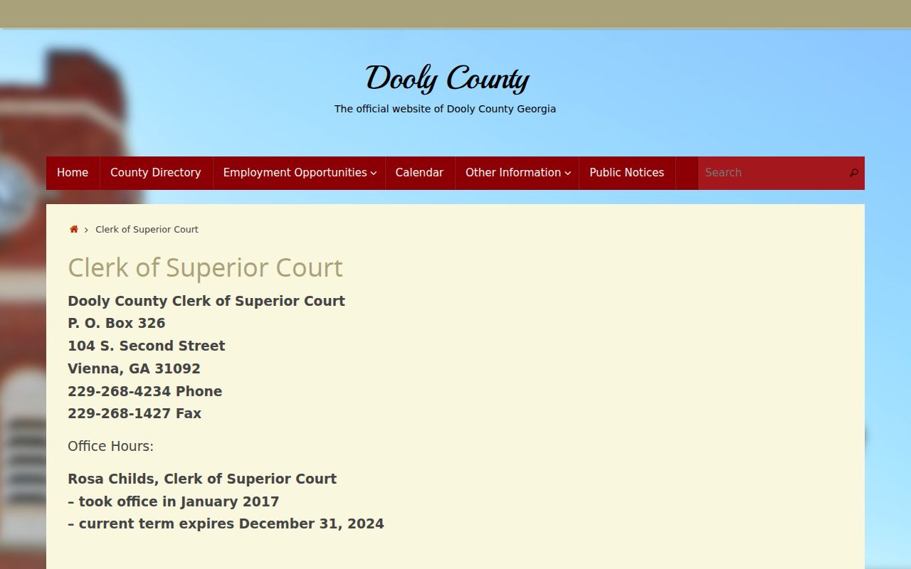 Official Dooly County Clerk of Superior Court webpage